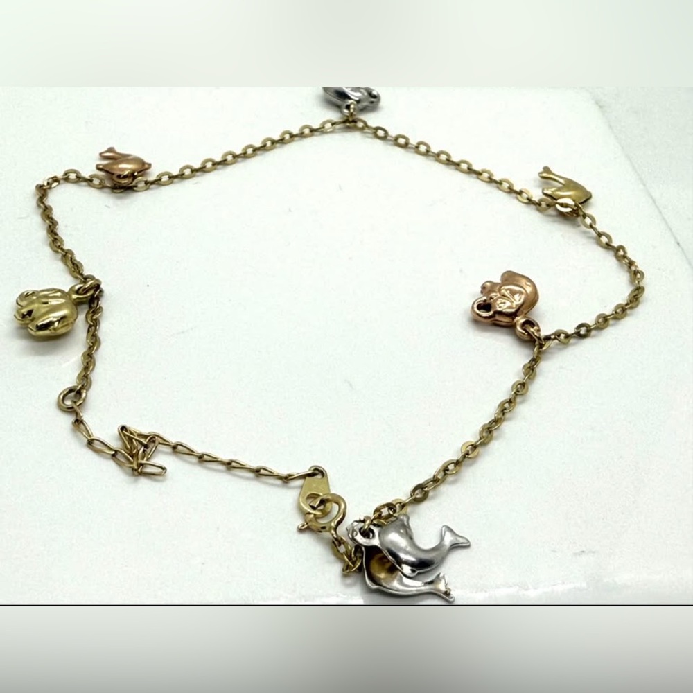 14k Solid Gold Nice Fancy Style  elephant and dolphin Anklet